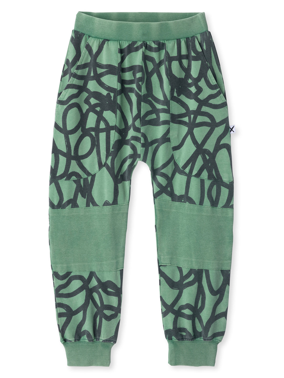 Minti kids clothing. Super cool baggy trackies featuring elastic waistband, front pockets, back pocket, 2x2 rib cuffs and reinforced 2x2 rib knee patches. 260 Gram // 95% Cotton // 5% Elastane.