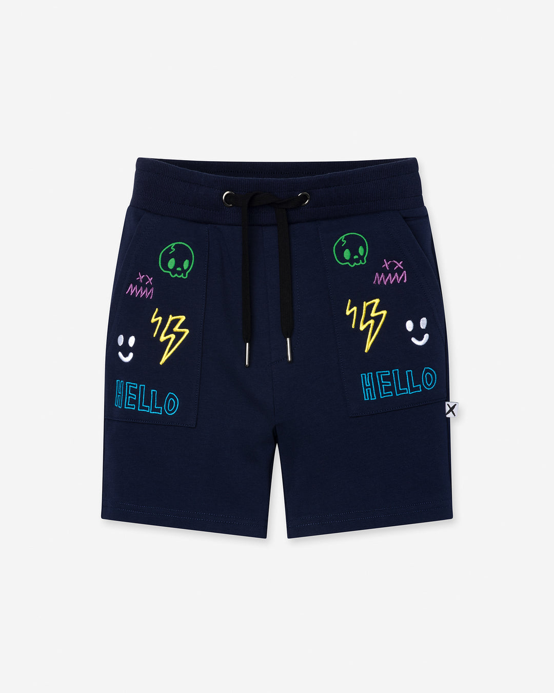 Badges Short in ink, boys shorts by Minti, flat lay