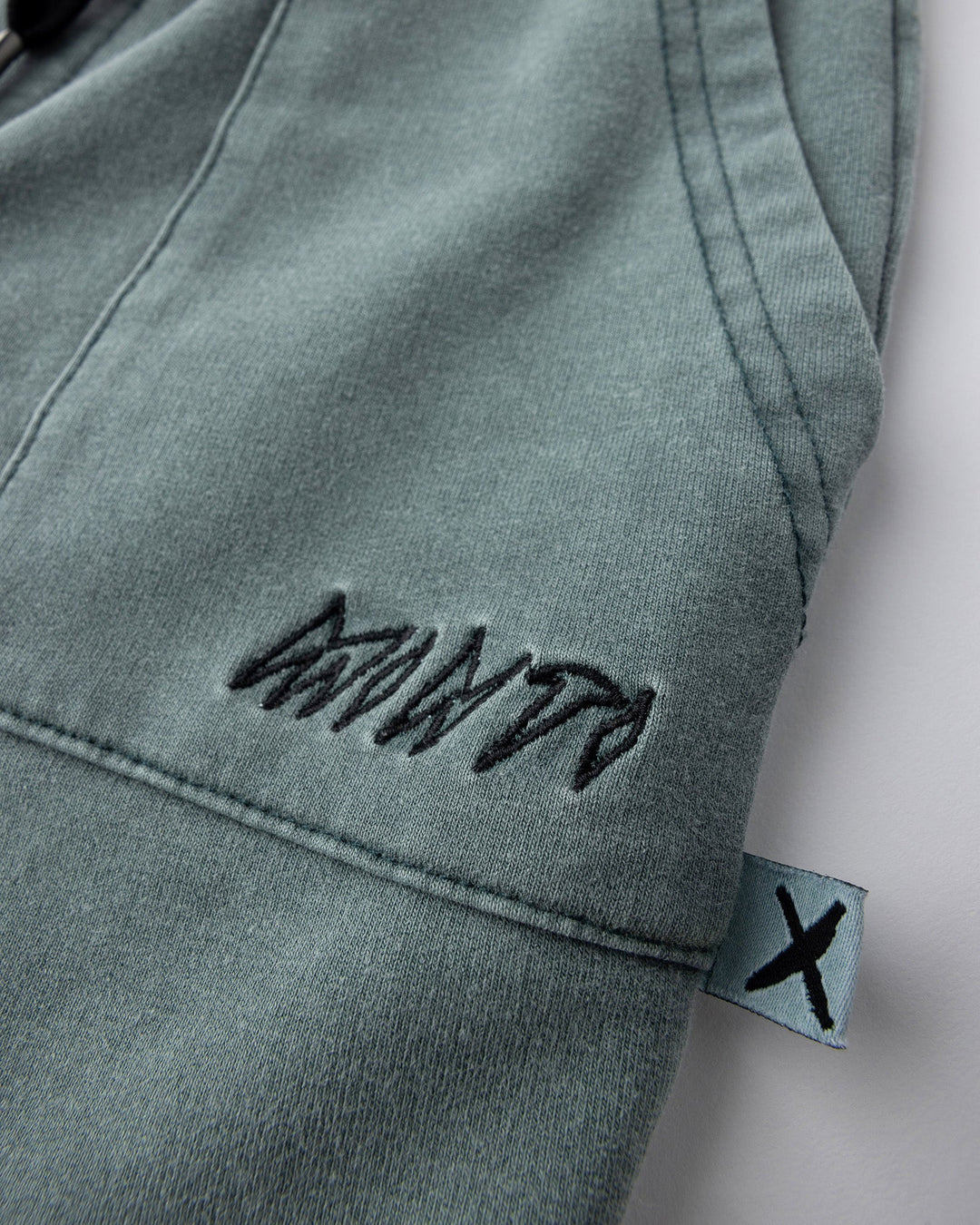 Close up detail of the Blasted Track Short in forest wash