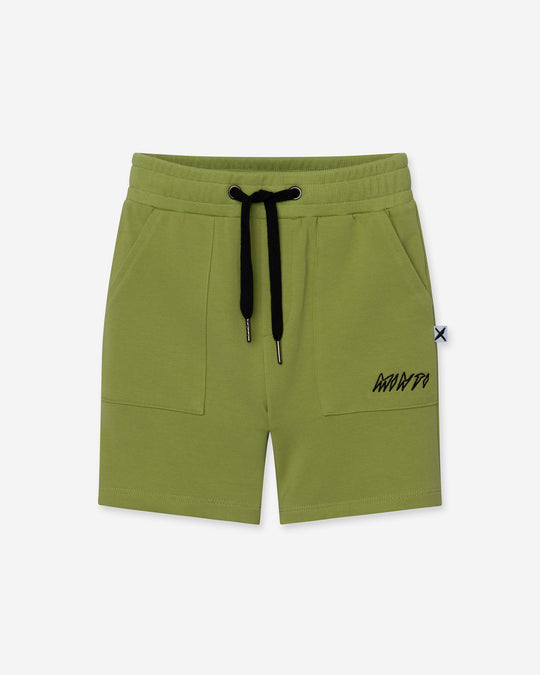 Track Short in lime, boys shorts by Minti, flat lay