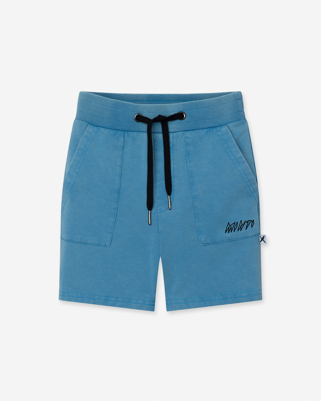 Blasted Track Short in sky wash, boys shorts by Minti, flat lay