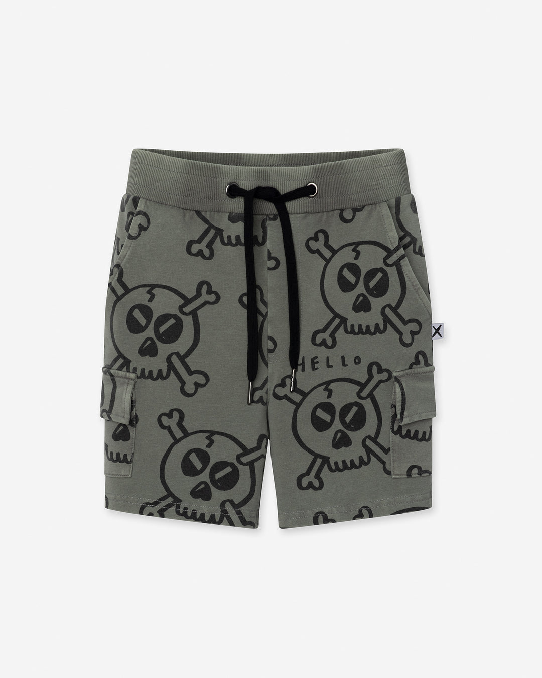 Hello Skull Short in grey wash, boys shorts by Minti, flat lay