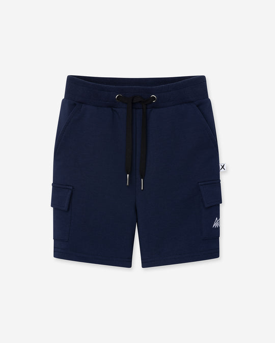 Deluxe Cargo Short in ink, boys shorts by Minti, flat lay