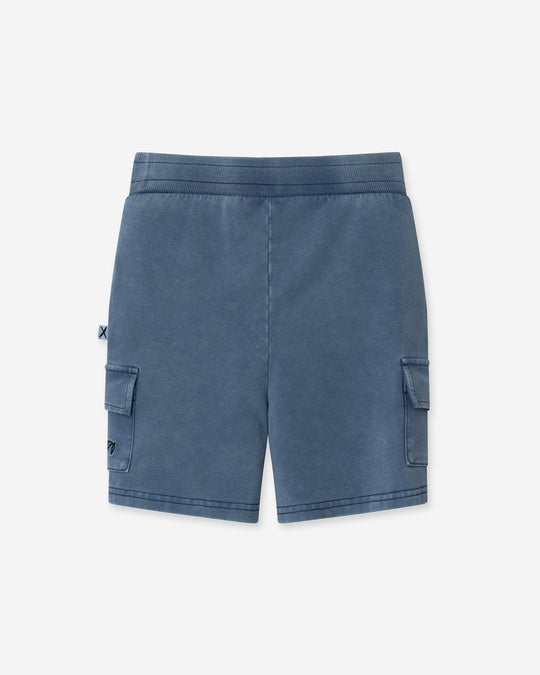 Blasted Deluxe Cargo Short in midnight wash, boys shorts by Minti, flat lay