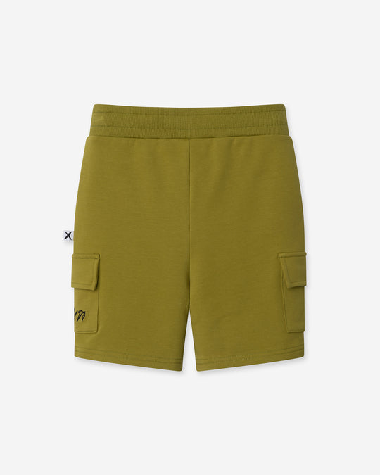 Deluxe Cargo Short in olive, boys shorts by Minti, flat lay