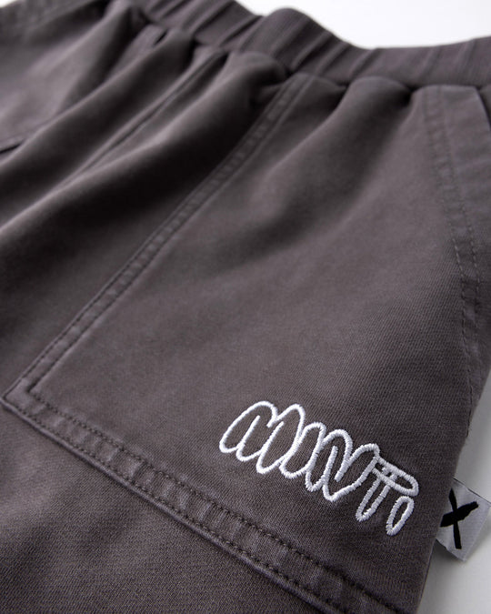 Close up detail of the Blasted Roller Short in black wash