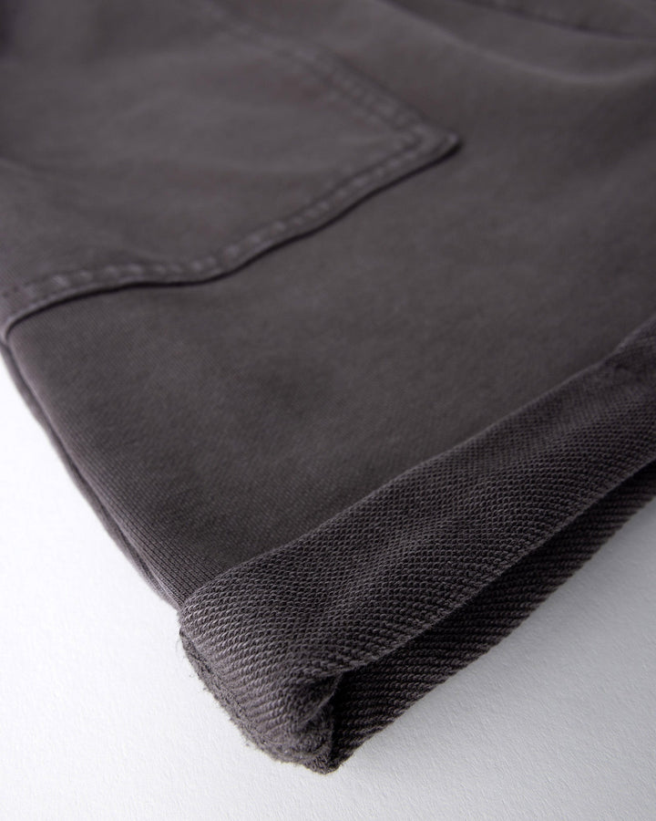Close up detail of the Blasted Roller Short in black wash
