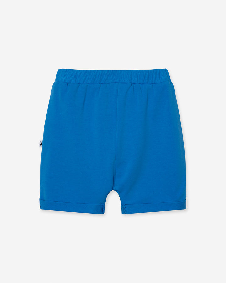Roller Short in cobalt, boys shorts by Minti, flat lay, back view