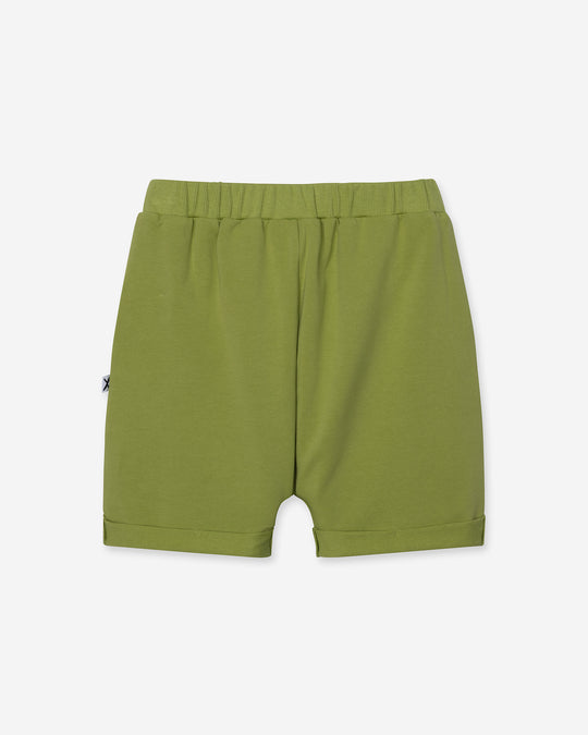 Roller Short in lime, boys shorts by Minti, flat lay