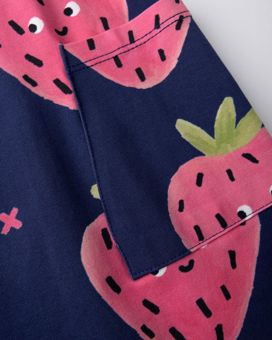 Close up detail of the Happy Strawberry Dress in turquoise