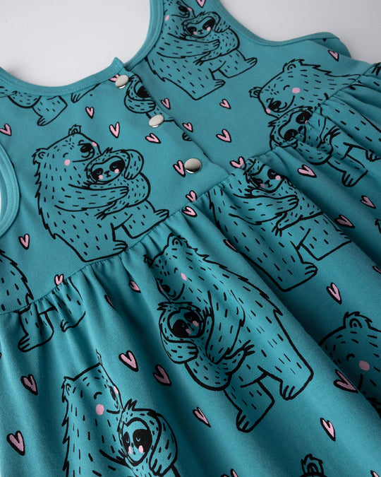 Close up detail of the Bear Hug Dress in emerald