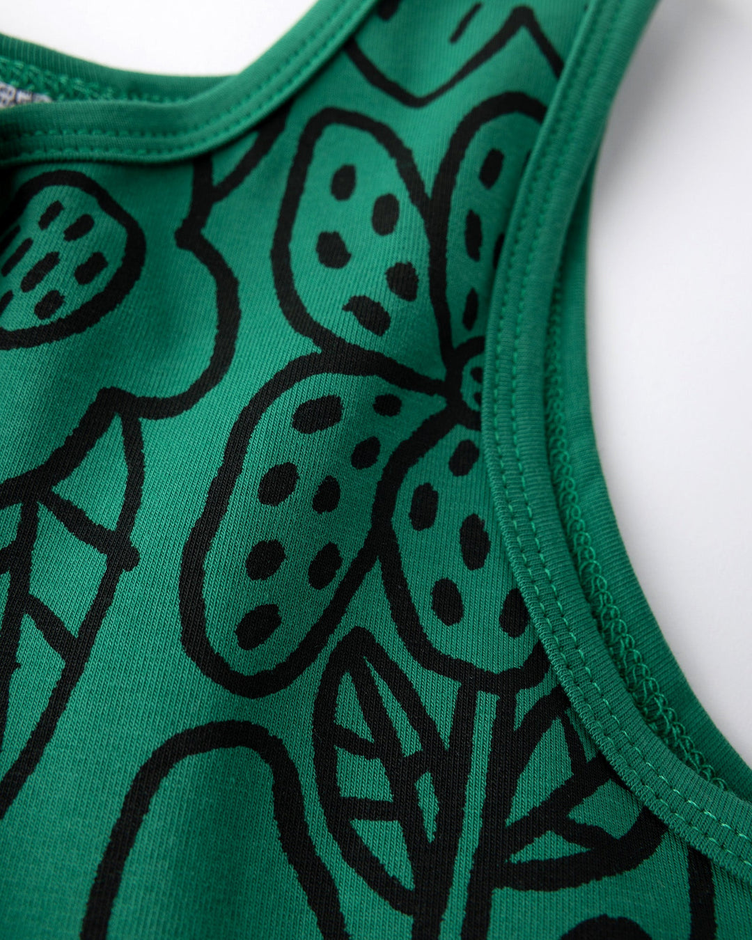 Close up detail of the Big Flowers Dress in kelly green