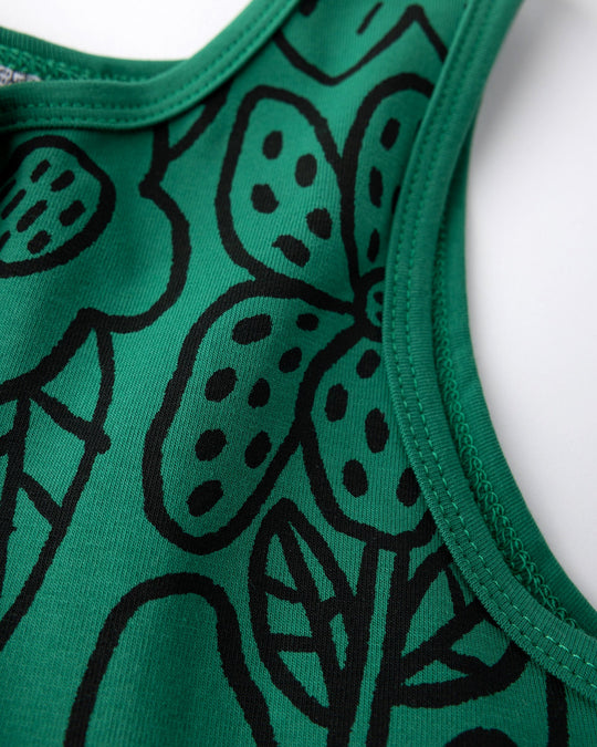 Close up detail of the Big Flowers Dress in kelly green