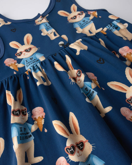 Close up detail of the Icecream Bunny Dress in blue
