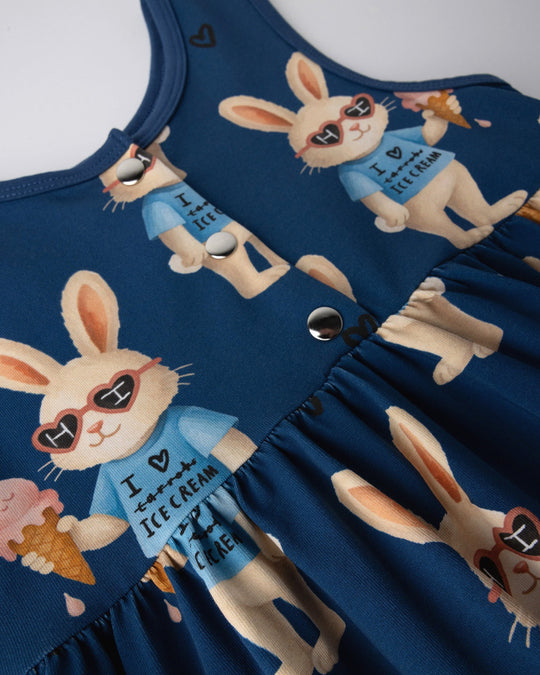 Close up detail of the Icecream Bunny Dress in blue