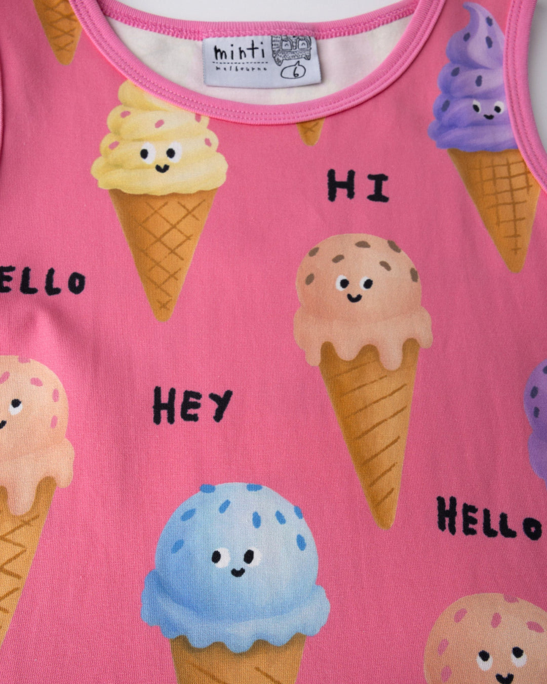 Close up detail of the Happy Icecreams Dress in pink