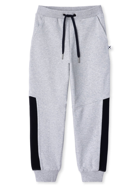 Minti kids clothing. Straight leg trackies with contrast side panels, front pockets, elastic waistband and shoelace ties. 330 Gram // Brushed Inside // 95% Cotton // 5% Elastane.