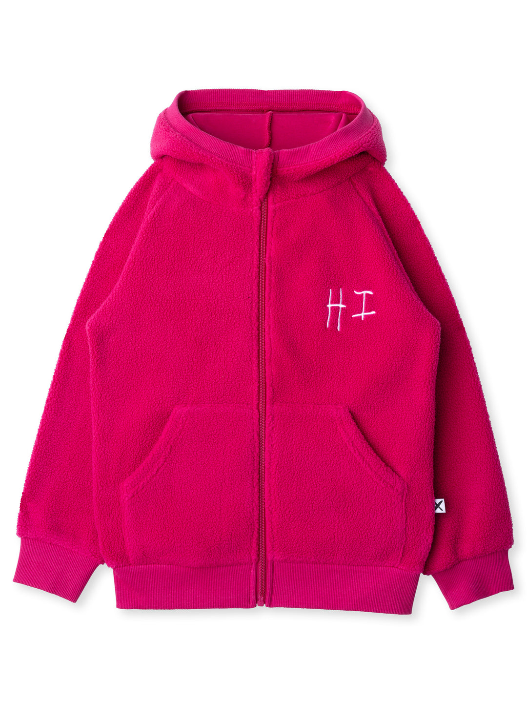 Minti kids clothing. Super cosy and soft Zip Up made in teddy with 2x2 rib cuffs and hem. Front pocket to keep hands warm. 70% Polyester // 30% Cotton.