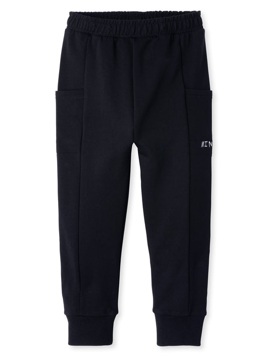 Minti kids clothing. Super cosy slip on trackies with elasticated waistband, drop crotch, super cool side pockets and 2x2 rib cuffs. 320 Gram // 95% Cotton // 5% Elastane.