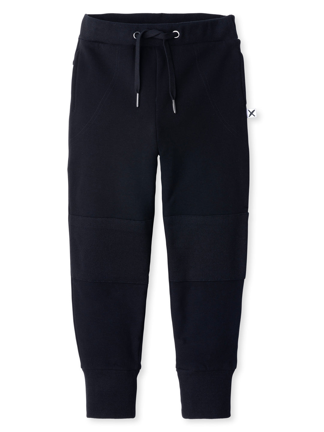 Minti kids clothing. Straight leg trackies with reinforced 2x2 rib knee patches, front pockets, elasticated waistband with shoelace cord and a 2x2 rib back pocket. 330 Gram // Brushed Inside // 95% Cotton // 5% Elastane.