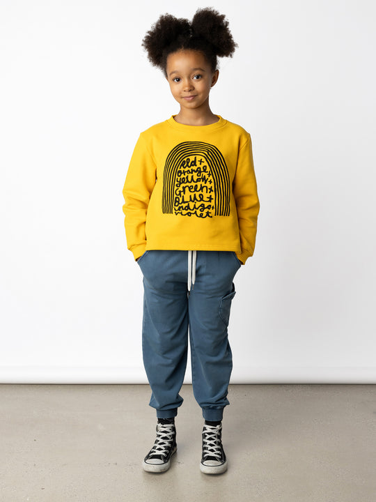 Minti kids clothing. Boxy crew with 2x2 rib neck and cuffs. 330 Gram // Brushed Inside // 95% Cotton // 5% Elastane.