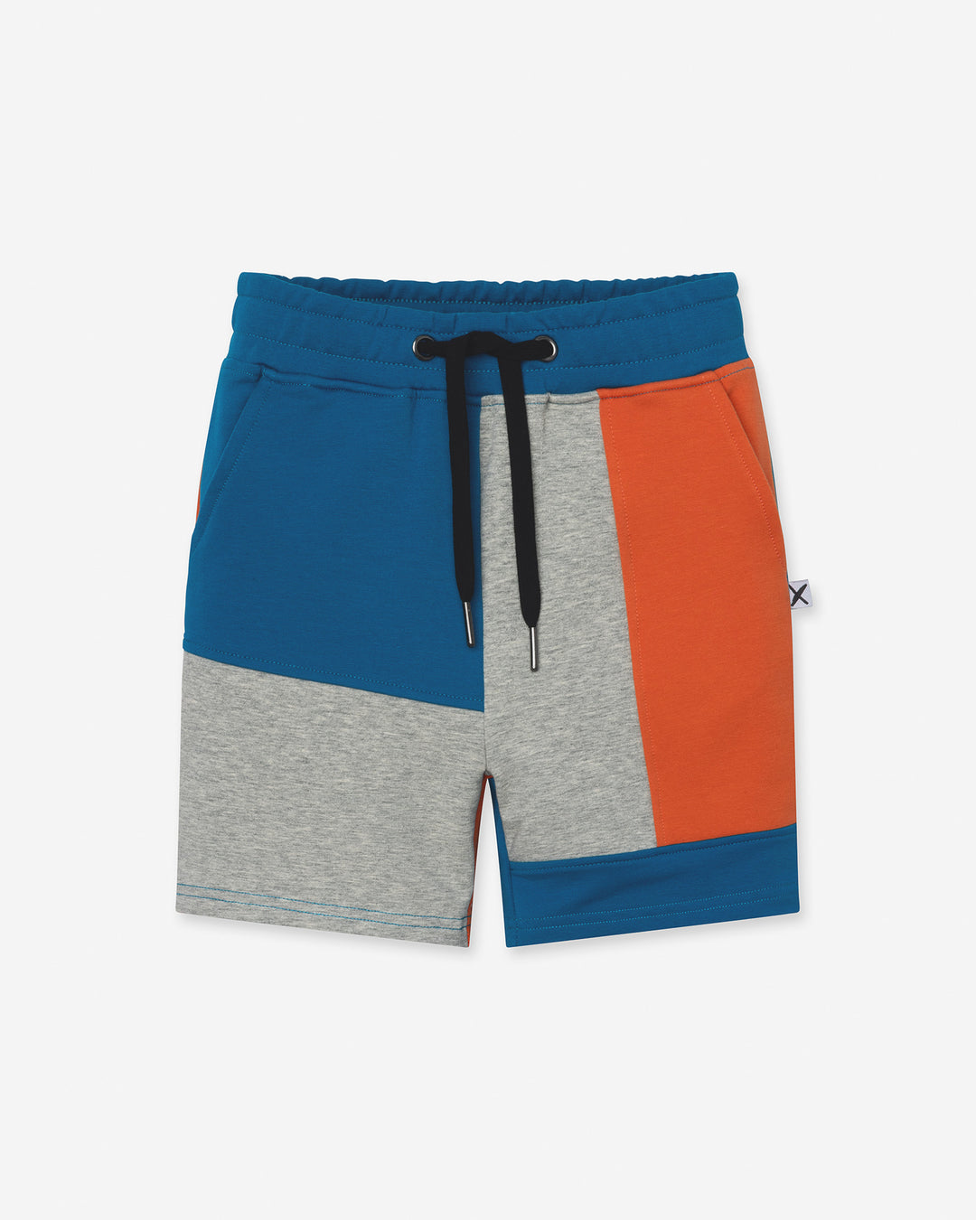 Sliced Short in teal, orange and grey marle, boys shorts by Minti, flat lay