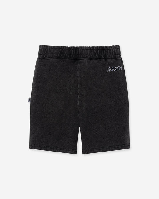 Blasted Icon Short in black wash, boys shorts by Minti, flat lay
