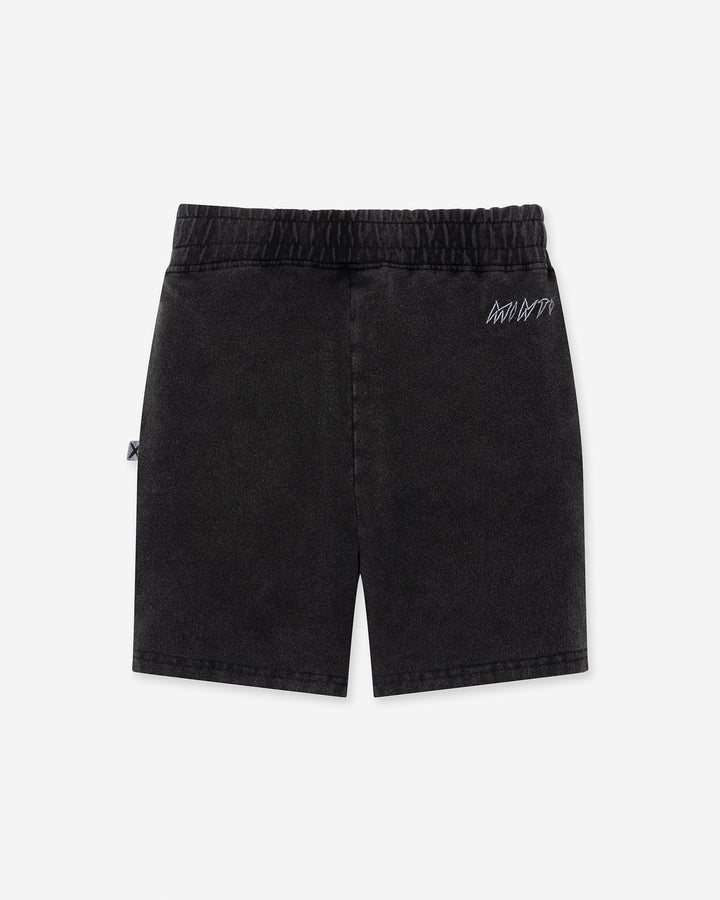 Blasted Icon Short in black wash, boys shorts by Minti, flat lay, back view