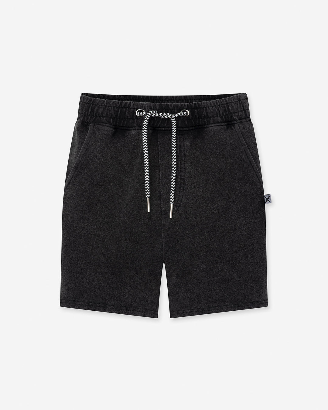 Blasted Icon Short in black wash, boys shorts by Minti, flat lay