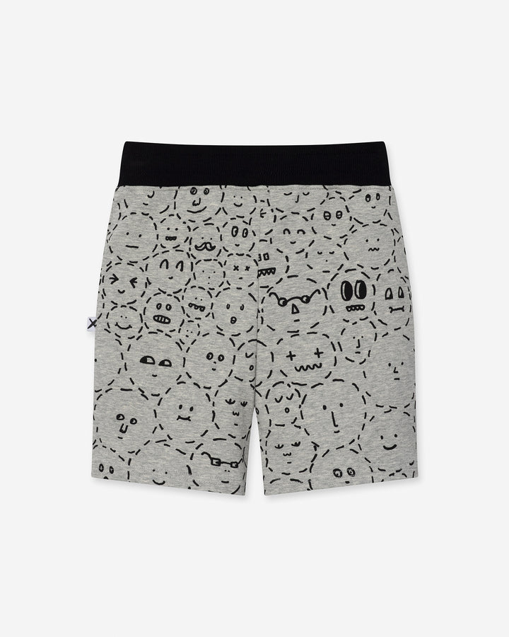 Different Faces Short in grey marle and black, boys shorts by Minti, flat lay