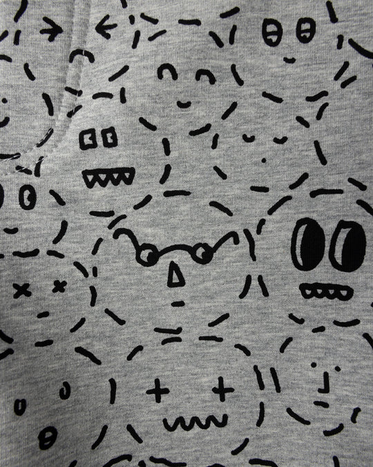 Close up of the Different Faces Short print in grey marle and black
