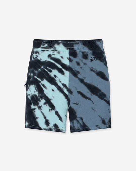 Duo Tie Dye Short in blue and aqua, boys shorts by Minti, flat lay