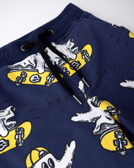 Close up detail of the Skate Ghost Short in dark blue