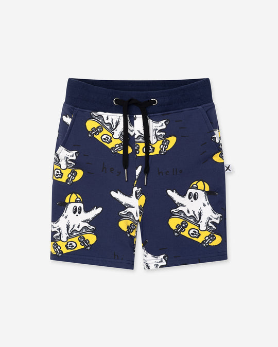 Skate Ghost Short in dark blue, boys shorts by Minti, flat lay