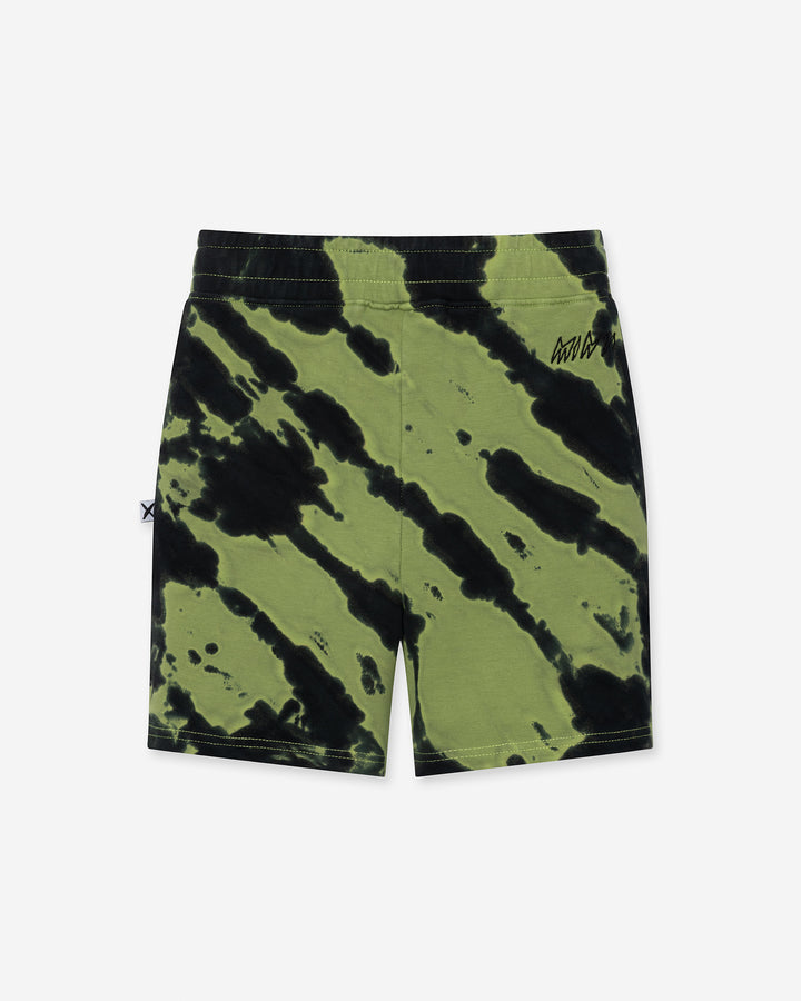 Strike Short in lime, boys shorts by Minti, flat lay, back view