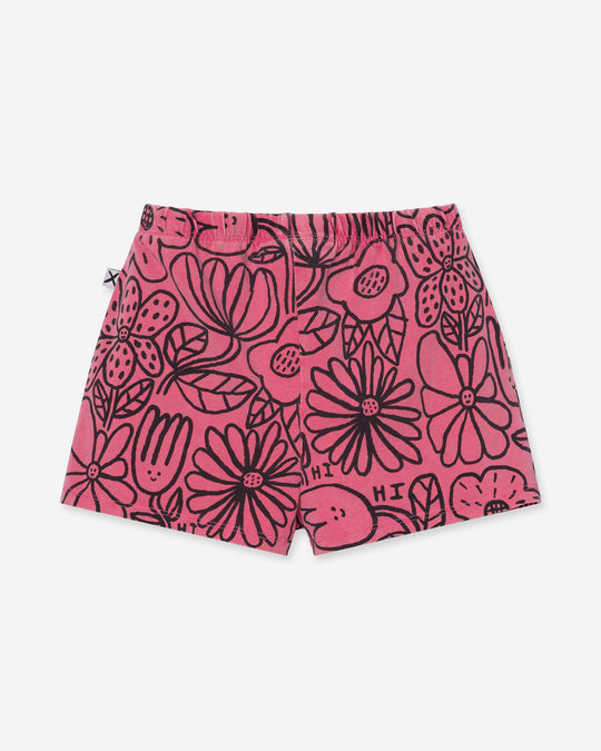 Big Flowers Short in pink wash, girls shorts by Minti, flat lay