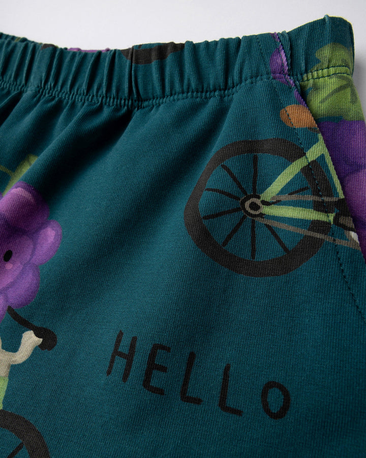 Close up detail of the Biking Grape Short in dark teal