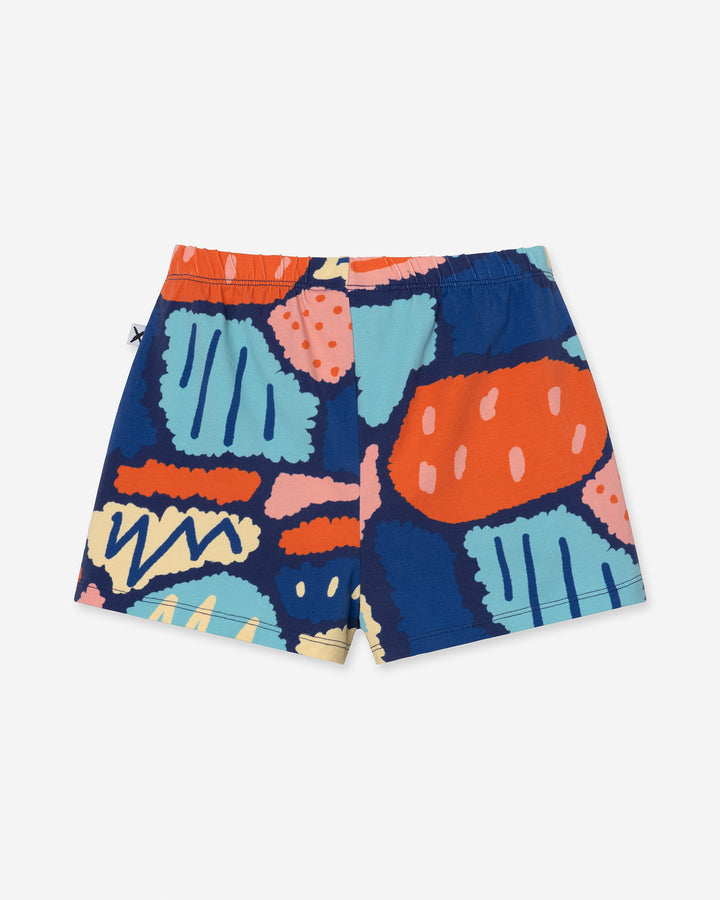 Cool Shapes Short in dark blue, girls shorts by Minti, flat lay, back view