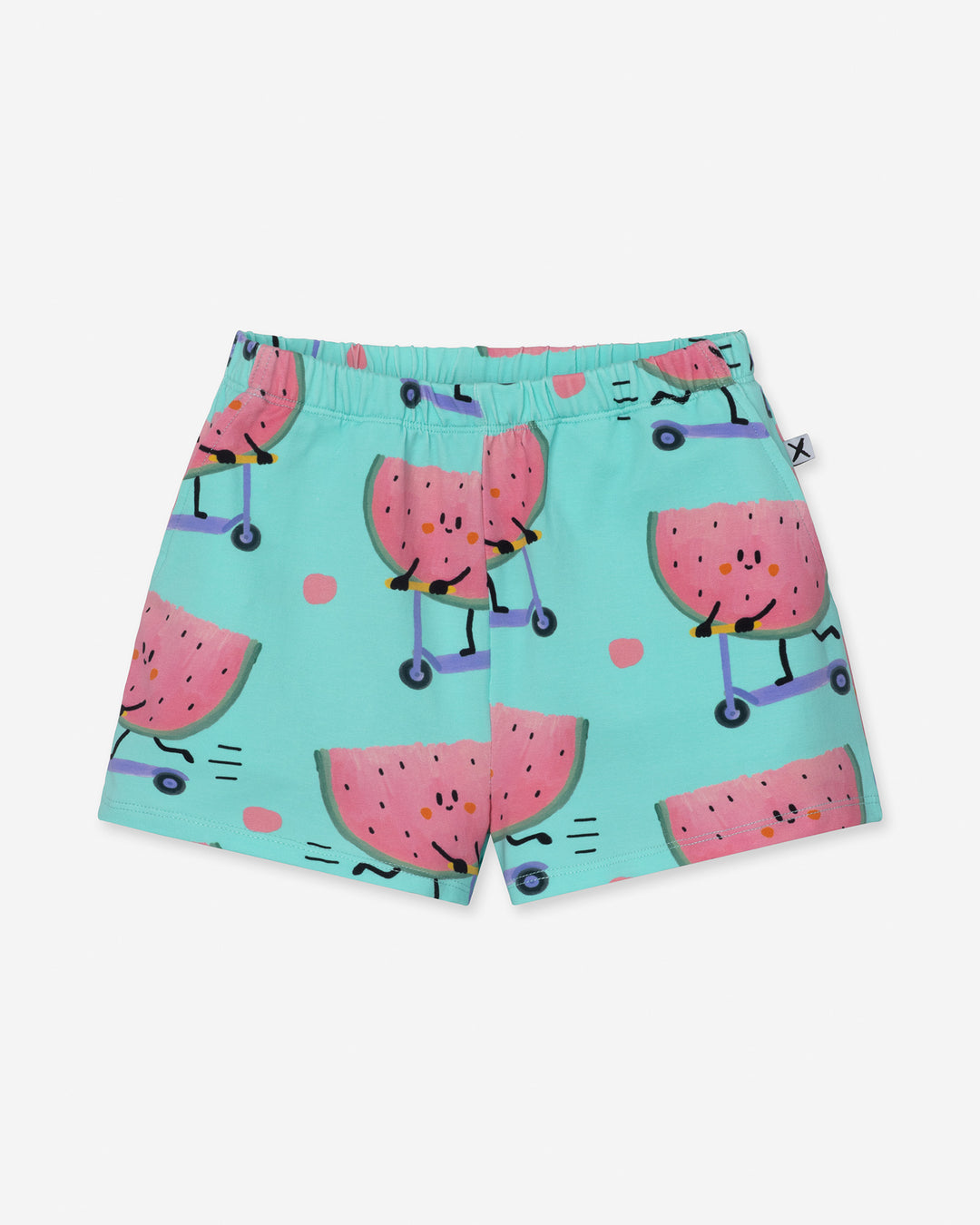 Scooting Watermelon Short in light mint, girls shorts by Minti, flat lay