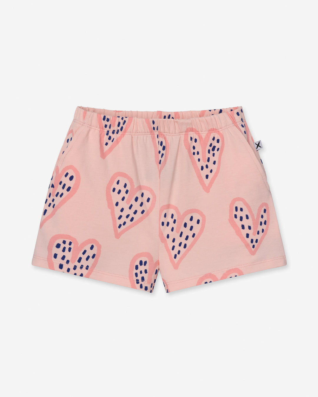 Speckle Heart Short in pink, girls shorts by Minti, flat lay