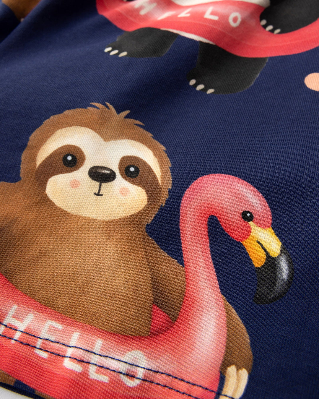 Close up of the Swimming Buddies Short print in midnight
