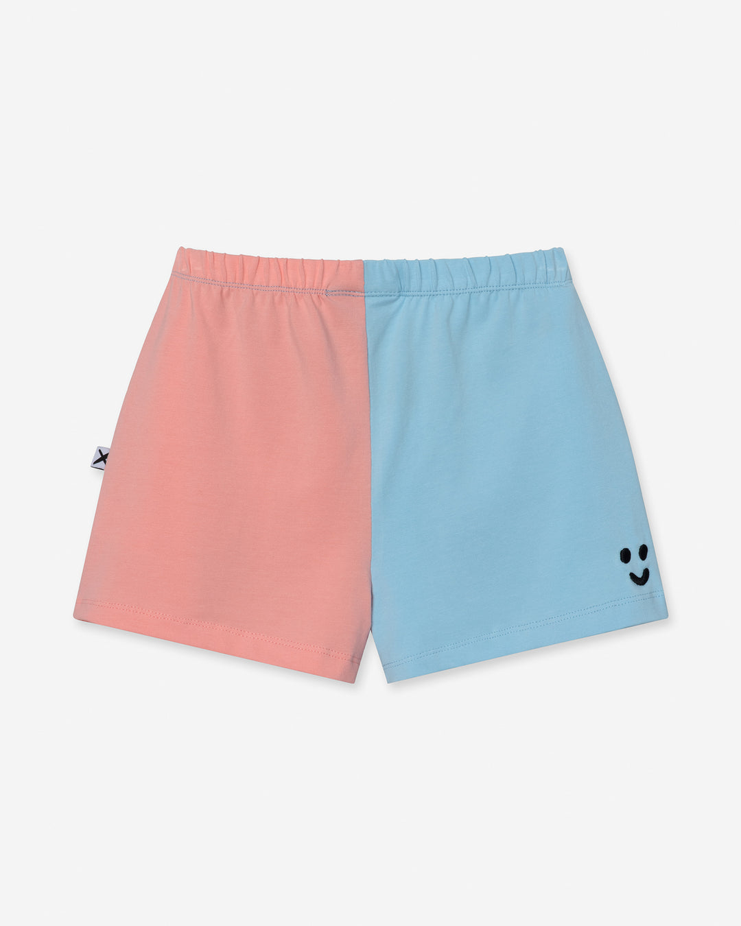 Two Tone Short in light blue and pink, girls shorts by Minti, flat lay