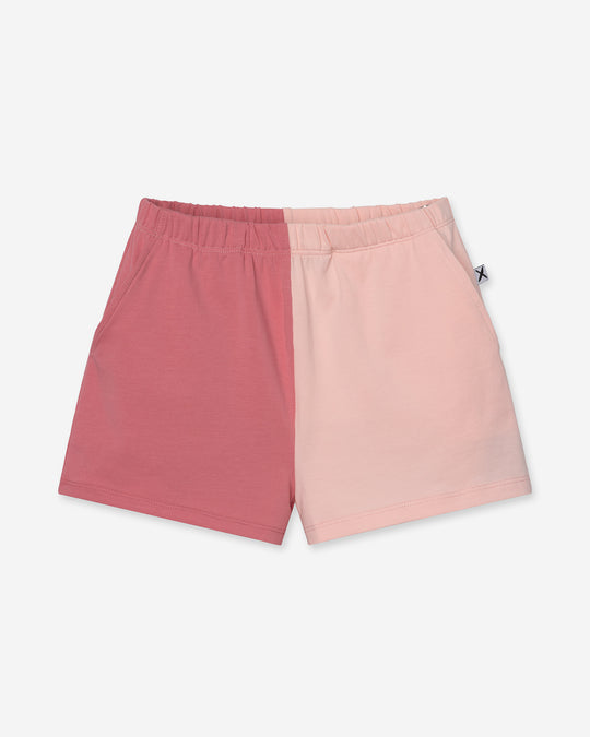 Two Tone Short in pinks, girls shorts by Minti, flat lay