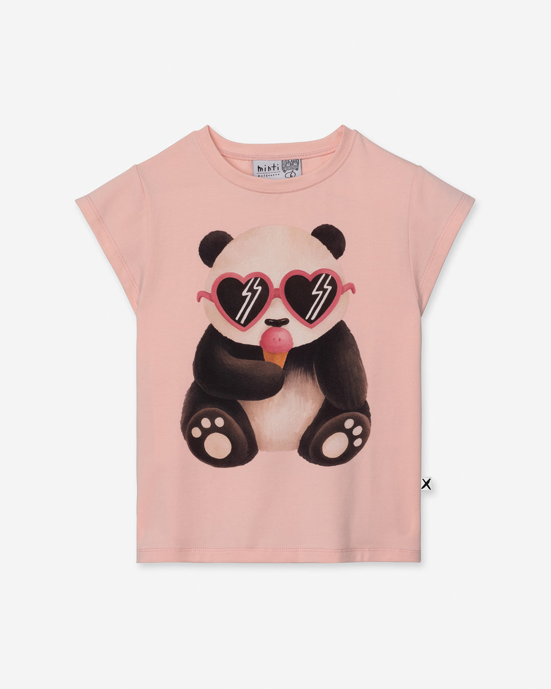 Icecream Panda Tee in light pink, girls t shirt by Minti, flat lay