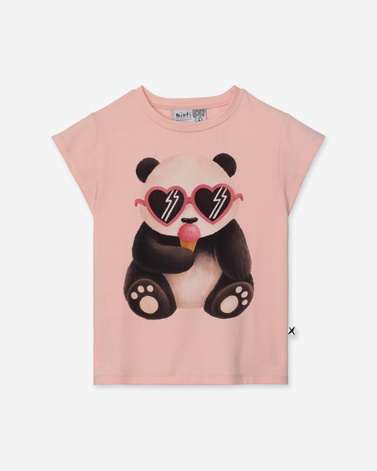 Icecream Panda Tee in light pink, girls t shirt by Minti, flat lay