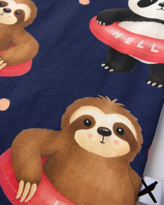 Close up of the Swimming Buddies Tee print in midnight