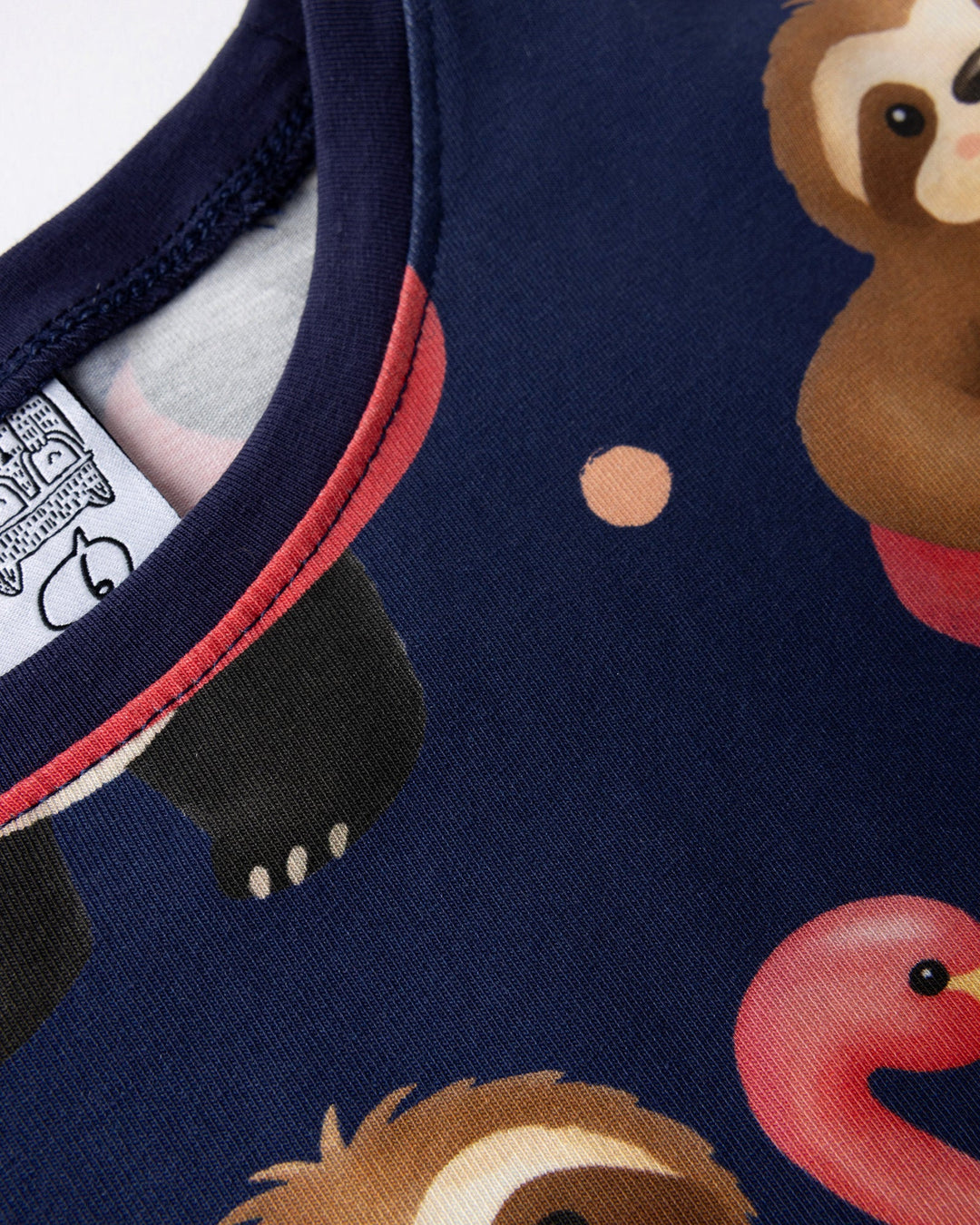 Close up detail of the Swimming Buddies Tee in midnight