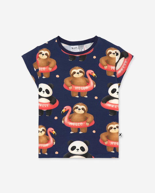 Swimming Buddies Tee in midnight, girls t shirt by Minti, flat lay