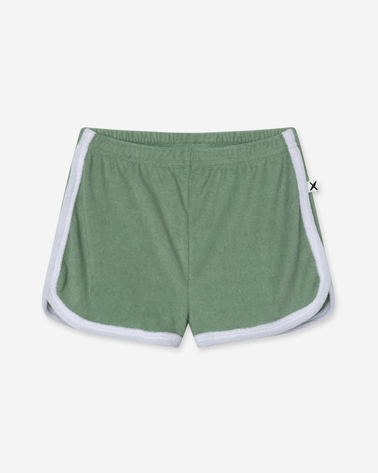 Track Star Short in sage, girls shorts by Minti, flat lay