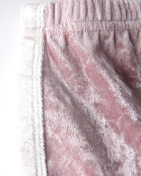 Close up detail of the Velvet Runner Short in blush and cream
